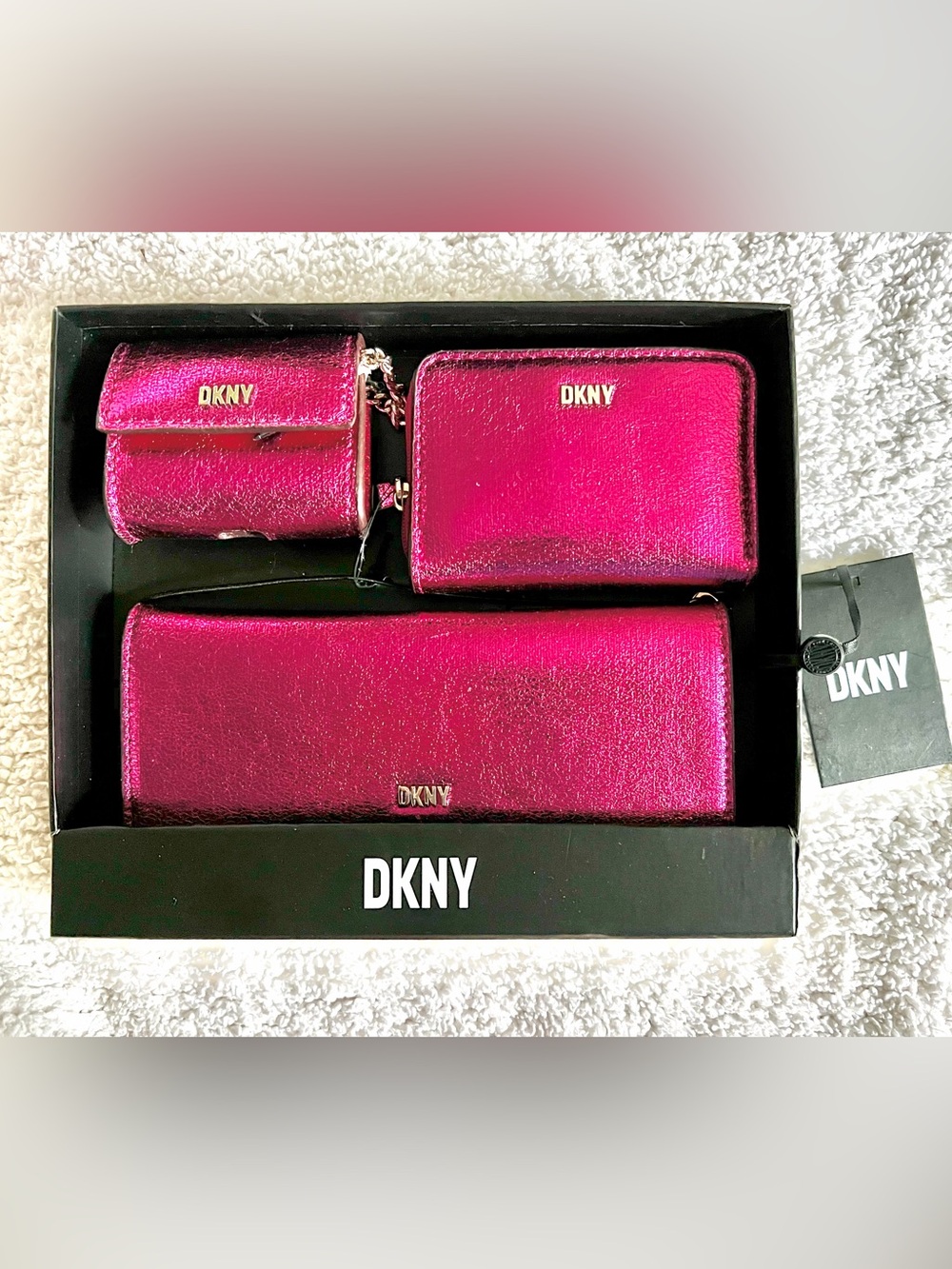 DKNY Metallic Pink Lumen 3 Piece Wallet Set